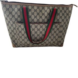 Vintage Gucci tote bag coated canvas and leather trim and corners.